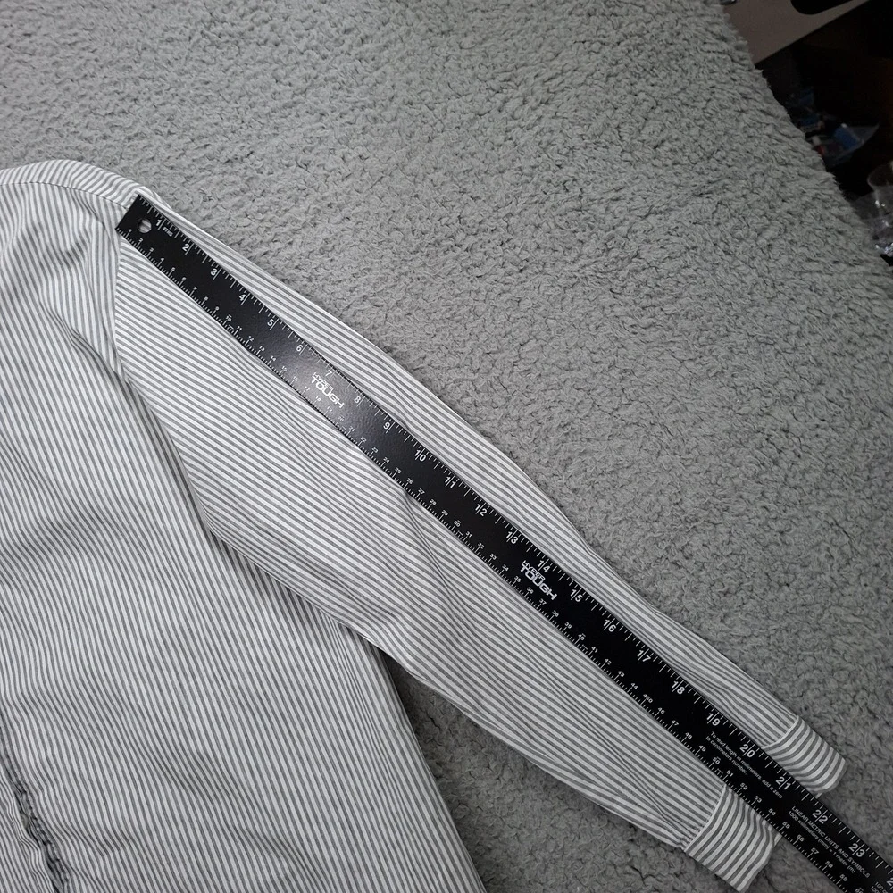 Lafayette 148 Women's Shirt Size M Gray White Stripe Long Sleeve Button Cotton - Picture 6 of 7